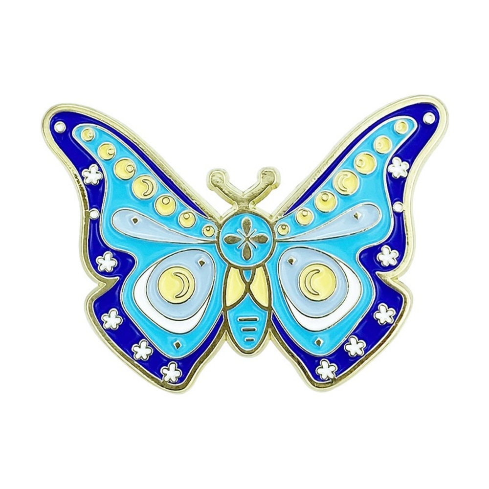 Celestial Butterfly Enamel Pin – Moon & Stars Blue Aesthetic